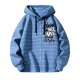 Men's Blue-White Stripe Hooded Shirt with Black Graffiti Letter Print