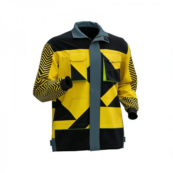 Men's Yellow & Black Geometric Workwear Jacket with Chevron Sleeve Print