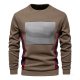 Men's Khaki Crew Neck Sweatshirt with Black-White Stripe Square & Red-Blue Side Stripes