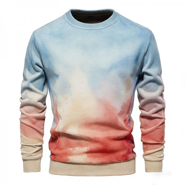 Men's Blue-Pink Tie-Dye Gradient Crew Neck Sweatshirt