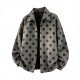 Men's Gray Oversized Shirt Collar Jacket with Black Polka Dot Print