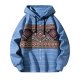 Men's Blue-White Stripe Hooded Shirt with Ethnic Geometric Panel Print