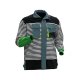 Men's Black & White Stripe Workwear Jacket with Green Elbow Accents