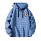 Men's Blue-White Stripe Hooded Shirt with Squirrel Embroidery