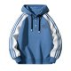 Men's Blue-White Color Block Hoodie with Striped Sleeves & Wave Embroidery
