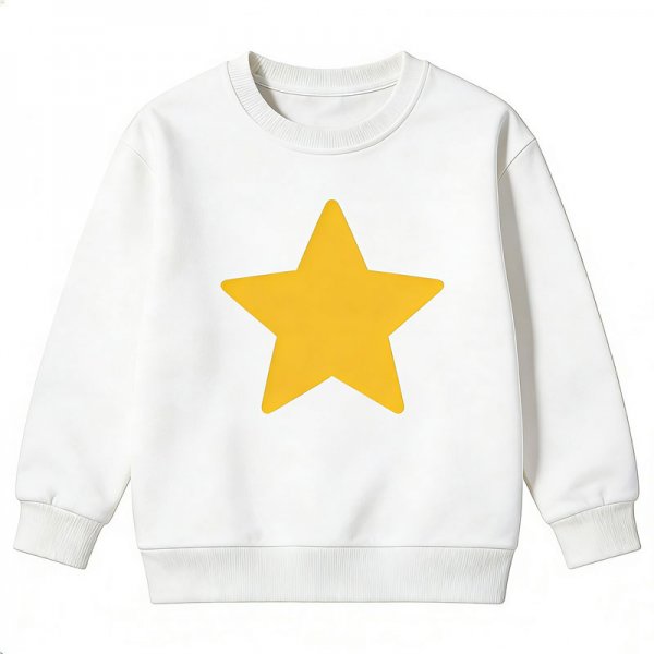Kids' White Crew Neck Sweatshirt with Bright Yellow Star Print