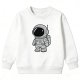 Kids' White Crew Neck Sweatshirt with Cute Astronaut Print