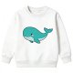 Kids' White Crew Neck Sweatshirt with Cute Turquoise Whale Print