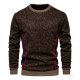 Men's Brown Leopard Print Crew Neck Sweatshirt with Red-Blue Side Stripes