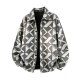 Men's Gray Oversized Shirt Collar Jacket with White Geometric Print