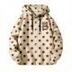 Men's Beige-Brown Polka Dot Hooded Shirt with Teddy Bear Embroidery