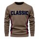 Men's Khaki Crew Neck Sweatshirt with "CLASSIC" Letter & Red-Blue Side Stripes