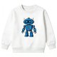 Kids' White Crew Neck Sweatshirt with Cute Blue Robot Print