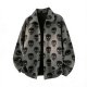 Men's Gray Oversized Shirt Collar Jacket with Black Skull Print