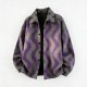 Men's Gray Oversized Shirt Collar Jacket with Purple Wave Print