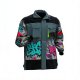 Men's Graffiti Print Workwear Jacket with Neon Green Accents