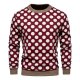 Men's Burgundy & White Polka Dot Crew Neck Sweatshirt with Khaki Trim