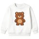 Kids' White Crew Neck Sweatshirt with Cute Brown Teddy Bear Print