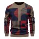Men's Khaki/Navy/Red Geometric Patchwork Crew Neck Sweatshirt