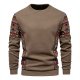 Men's Khaki Crew Neck Sweatshirt with Ethnic Geometric Side Print