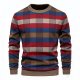Men's Multi-Color Plaid Crew Neck Sweatshirt (Red/Blue/Khaki)