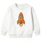 Kids' White Crew Neck Sweatshirt with Orange Rocket Print