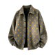 Men's Gray Oversized Shirt Collar Jacket with Yellow Star Print